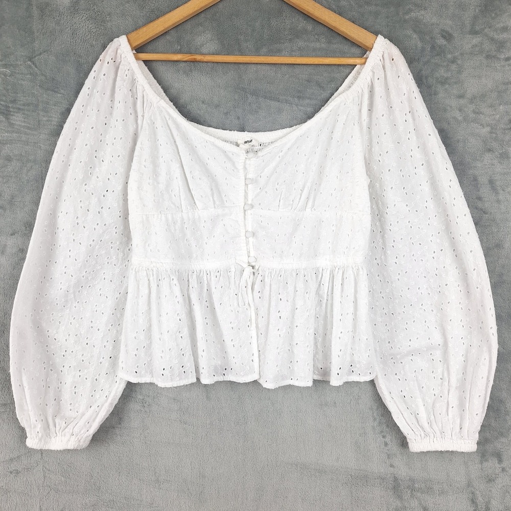 Aerie Top Womens Medium Cottagecore Milkmaid Babydoll Eyelet Romantic Peasant
